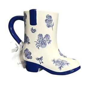 Sunday Morning Ceramics Handpainted Blue Floral Vintage Inspired Boot Mug 6x5.5